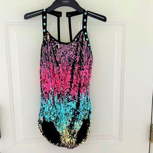 Glamour Costumes Ombre Rainbow Sequin Jazz Performance Leotard